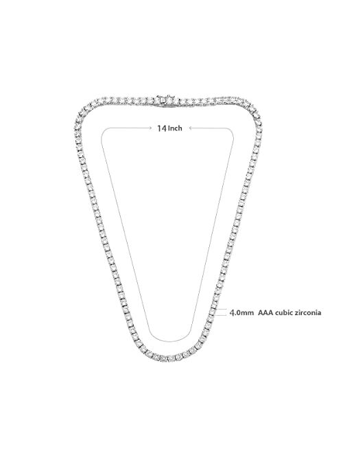 Mdfun Tennis Necklace 18K White Gold Plated | 4.0mm Round Cubic Zirconia Cut Faux Diamond Tennis Chain for Women and Men