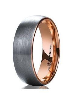 King Will Duo Unisex 5mm 6mm 7mm 8mm Classic Black Rose Gold/Blue Domed Tungsten Carbide Wedding Band Ring Comfort Fit