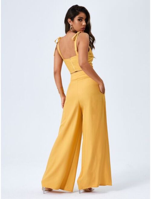 Shein Tie Shoulder Cami Top & Wide Leg Pants Set