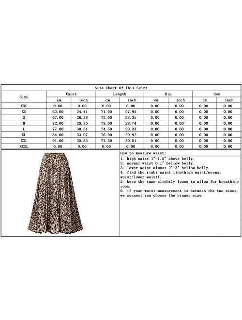 chouyatou Women's Elastic Waist Leopard Print A-Line Plisse Pleated Swing Midi Length Full Skirt