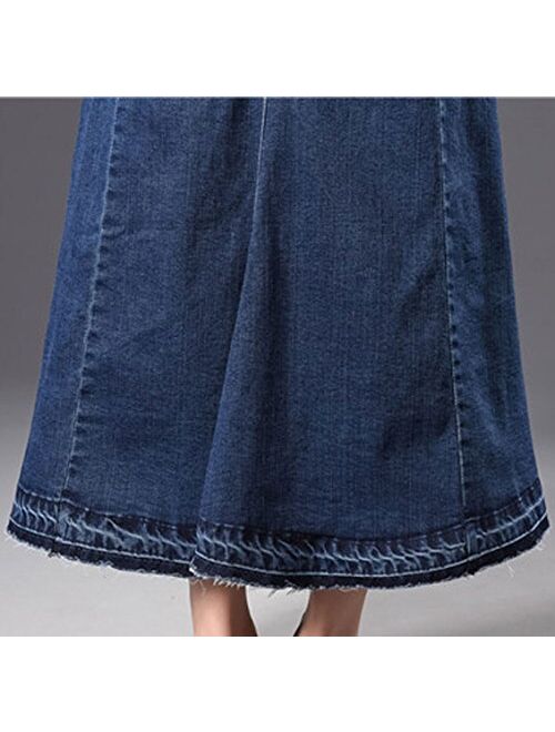 chouyatou Women's Casual Stretch High Waisted Front Button Long Denim Mermaid Skirt