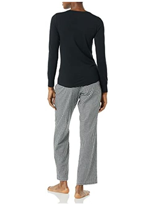 Amazon Essentials Women's Long Sleeve Knit Top and Lightweight Flannel Pajama Pant Set