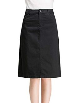 Women's Elegant A-Line Back Split Knee Length Office Work Wear Midi Skirt