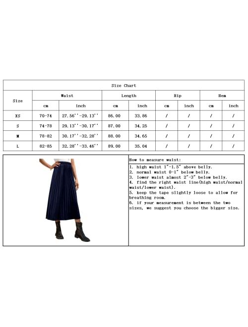 chouyatou Women's Elegant High Rise Elastic Waist A-Line Pleated Swing Midi Long Velvet Skirt