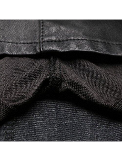 chouyatou Women's Casual Side Zipper Flare Pleated Faux Leather Skater Skirts