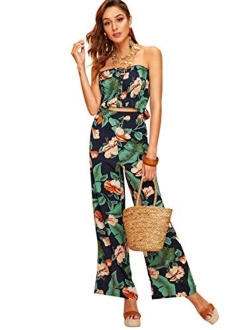 Women's Summer 2 Piece Outfits Strapless Tube Top and Pants Sets