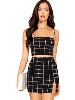 Women's 2 Piece Outfit Crop Top & Plaid Mini Skirt Sets