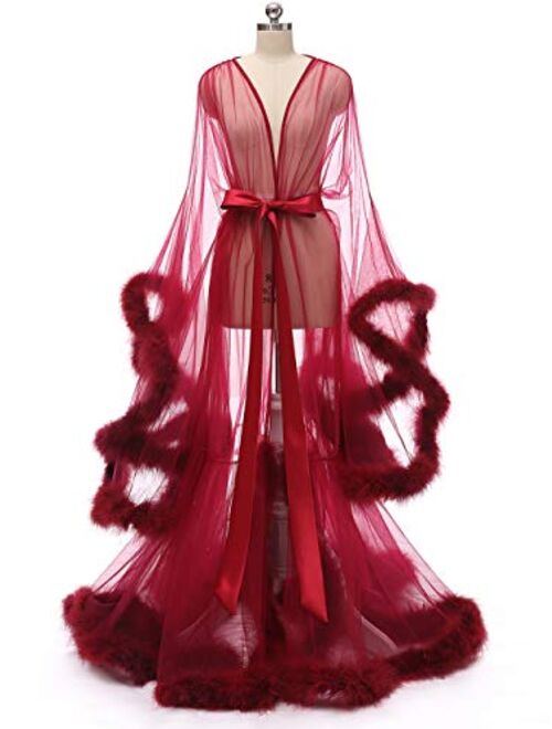 Kumeng Wedding Sexy Feather Robe Bridal Upgraded Illusion Tulle Long Scarf New Custom Made