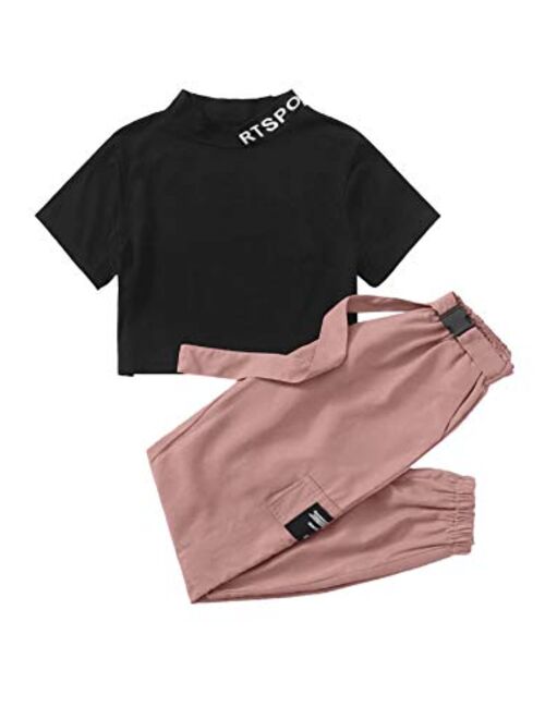 Floerns Women's Knot Front Top and Cargo Pants Two Piece Set
