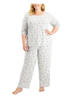 Plus Size Printed Cotton Henley Pajama Set, Created for Macy's