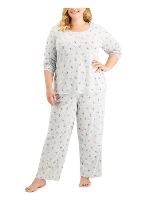 Charter Club Plus Size Printed Cotton Henley Pajama Set, Created for Macy's