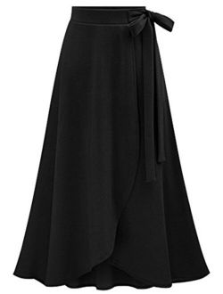 Women's Lovely Bow-Knot Waist Stretched Flare Jersey Long Skirts