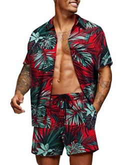 Men's Flower Shirt Hawaiian Sets Casual Button Down Short Sleeve Shirt