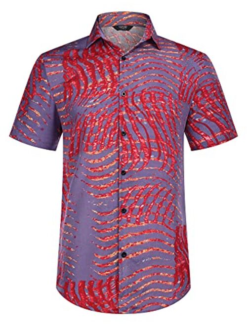 COOFANDY Men's Flower Shirt Hawaiian Sets Casual Button Down Short Sleeve Shirt