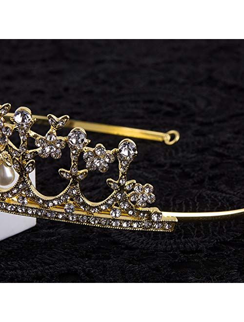 CROWN GUIDE Crystal Rhinestone Queen Bride Tiara Crown for Women Girls Headdress Vintage Bridal Birthday Prom Wedding Tiaras and Crowns Hair Jewelry Accessories Rose Gold