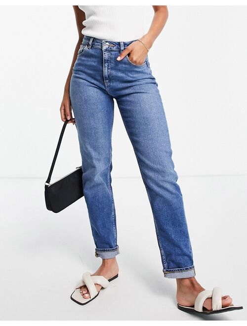 ASOS DESIGN high rise farleigh 'slim' mom jeans in authentic midwash