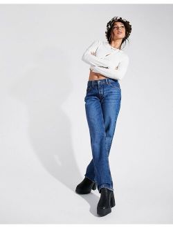 organic cotton blend low rise straight leg jean in 70's blue