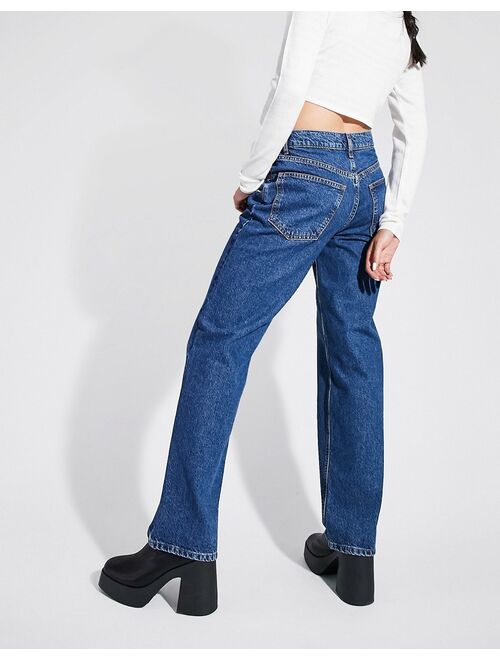 ASOS DESIGN organic cotton blend low rise straight leg jean in 70's blue