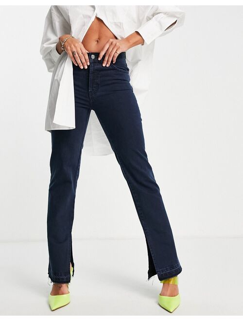 ASOS DESIGN organic cotton blend '90s' straight leg jean in navy with side split