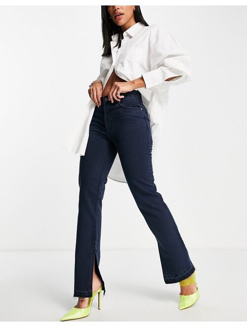ASOS DESIGN organic cotton blend '90s' straight leg jean in navy with side split