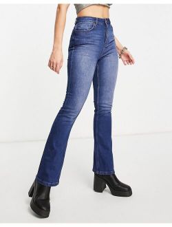 premium hemp blend 70s stretch flare jeans in dark blue