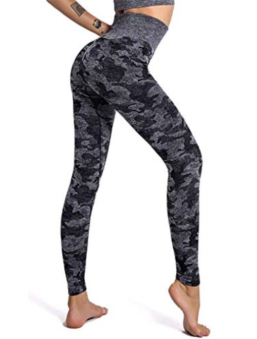 Lelinta Seamless Camo Yoga Pants for Women High Waisted Gym Sport Running Workout Compression Leggings