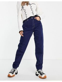 'slouchy' mom jean in navy with contrast thread
