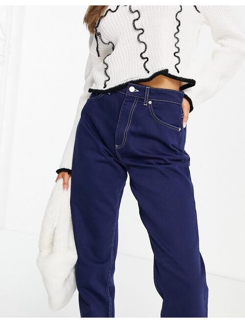 ASOS DESIGN 'slouchy' mom jean in navy with contrast thread
