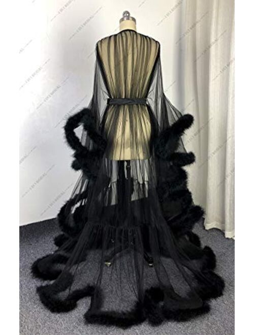 I Dui Bridal Marabou Robe Sexy Feather Bridal Robe Tulle Illusion Long Wedding Scarf New Custom Made …