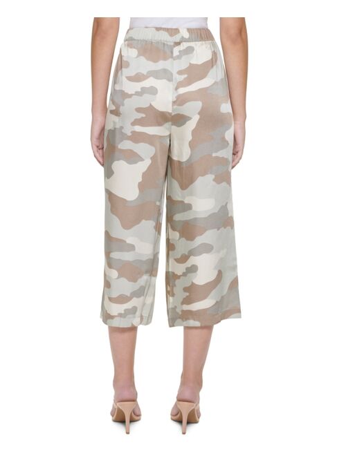 DKNY Printed Pull-On Wide-Leg Cropped Pants