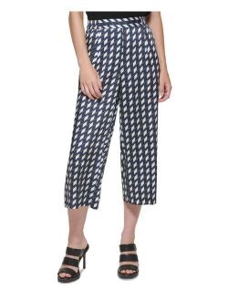 Printed Cropped Pull-On Wide-Leg Pants