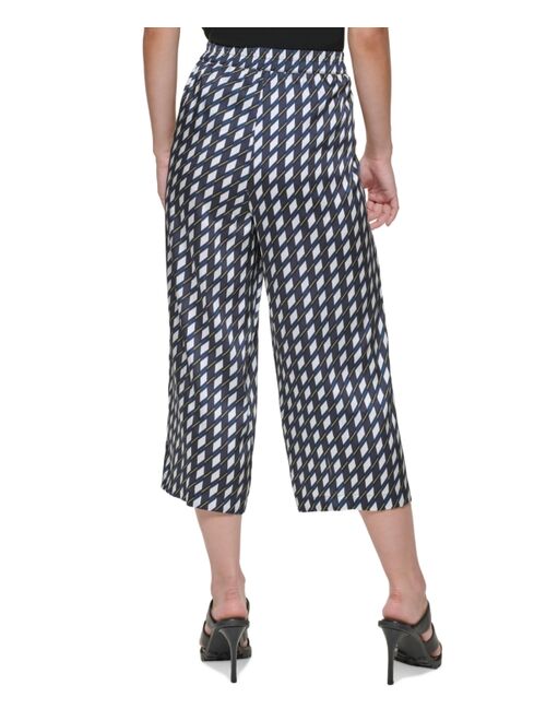 DKNY Printed Cropped Pull-On Wide-Leg Pants