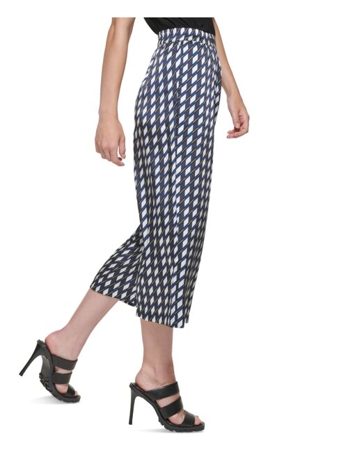 DKNY Printed Cropped Pull-On Wide-Leg Pants