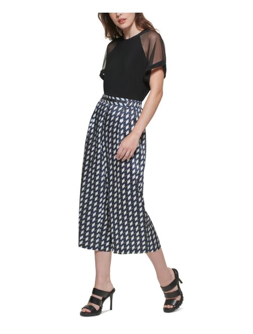 DKNY Printed Cropped Pull-On Wide-Leg Pants