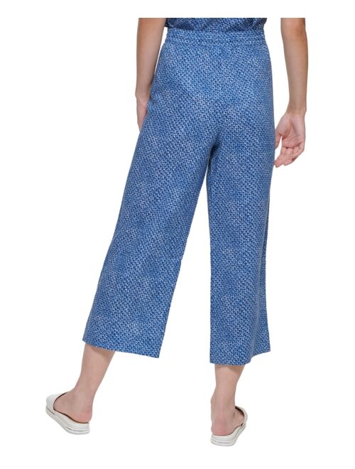 DKNY Linen Printed Pull-On Wide-Leg Pants