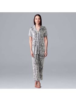 Basic Luxury Notch Collar Pajama Shirt & Pajama Capris Set