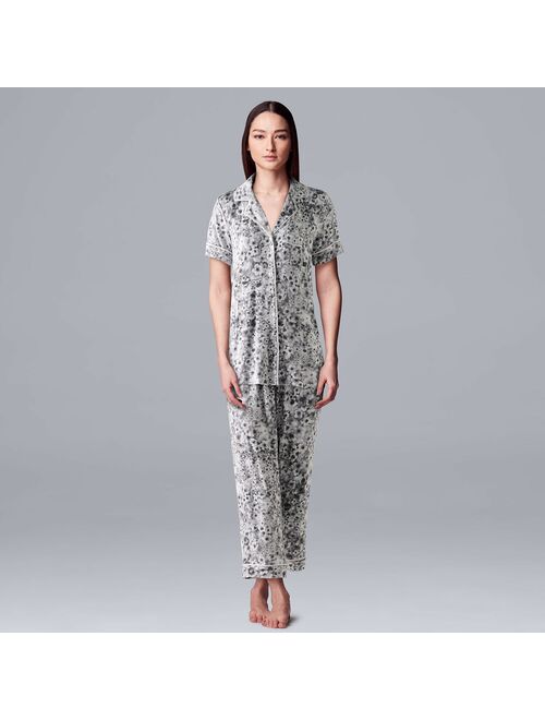 Women's Simply Vera Vera Wang Basic Luxury Notch Collar Pajama Shirt & Pajama Capris Set
