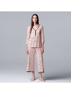 3/4 Sleeve Pajama Top & Pajama Capri Pants Sleep Set