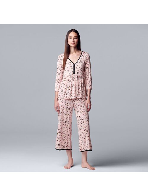 Women's Simply Vera Vera Wang 3/4 Sleeve Pajama Top & Pajama Capri Pants Sleep Set