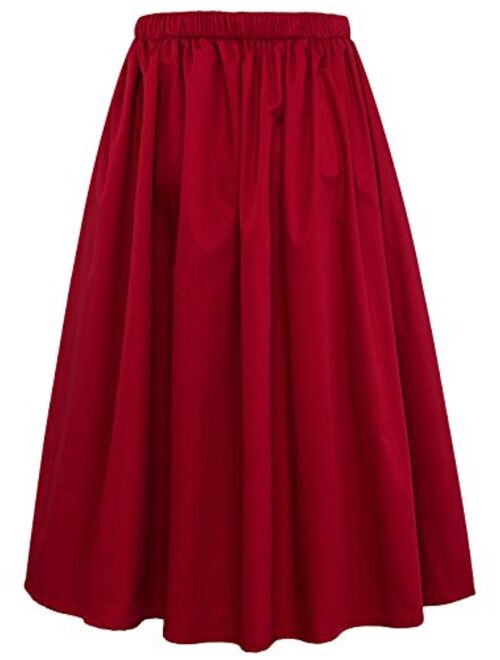 chouyatou Women's Simple Back Elastic Waist A-Line Flared Midi Skirts-Pocket