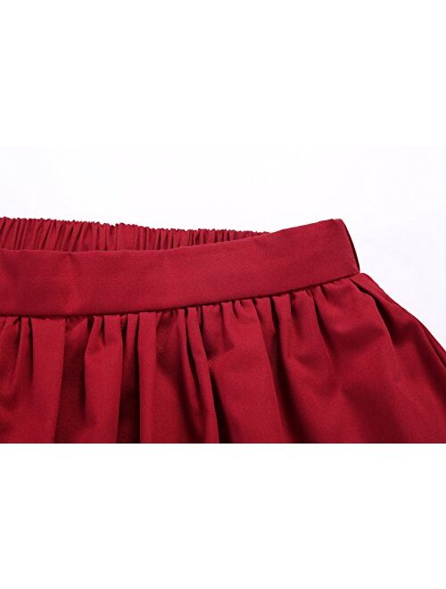 chouyatou Women's Simple Back Elastic Waist A-Line Flared Midi Skirts-Pocket