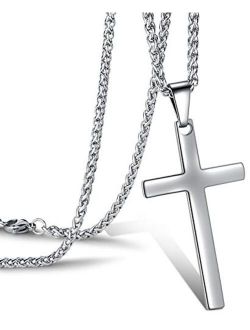 Jwelbuete Cross Pendant Necklace for Men Stainless Steel Titanium Necklace,18-36 Inches