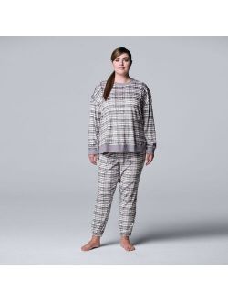 Plus Size Simply Vera Vera Wang Velour Pajama Top and Banded Bottom Pajama Pants
