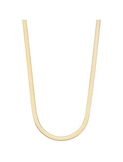18K Gold Over Sterling Silver Italian Solid 4.5mm Flexible Flat Herringbone Chain Necklace Men Women 16, 18, 20, 22, 24 Inch 925 Made in Italy