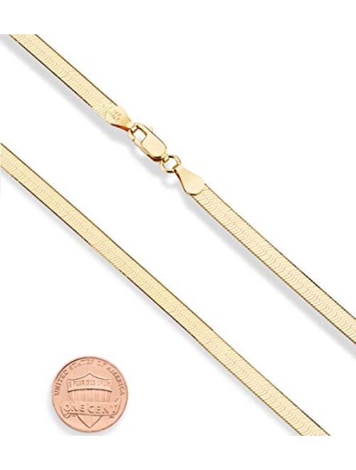 Miabella 18K Gold Over Sterling Silver Italian Solid 4.5mm Flexible Flat Herringbone Chain Necklace Men Women 16, 18, 20, 22, 24 Inch 925 Made in Italy