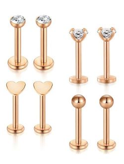 Incaton Forward Helix Hewelry Earring,16G Gold Cartilage Tragus Stud Earrings Lip Body Jewelry Piercing Ring