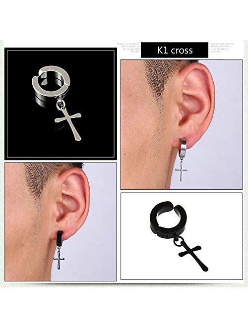 WAINIS 12 Pairs Stainless Steel Non Pierced Magnetic Earrings for Men Women CZ Clip on Dangle Earrings Set