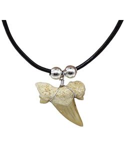 FROG SAC Natural Shark Tooth Necklace for Boys, Genuine Fossil Shark Teeth Jewelry Surfer Necklace, Cool Beach Necklaces for Men, Teen Girls Leather Cord Shark Necklace, 