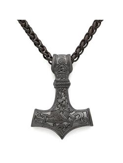 GuoShuang Odin Thor's Mjolnir Pendant Viking Necklaces Pendants Jewelry Scandinavian Clear Details Silver Chain