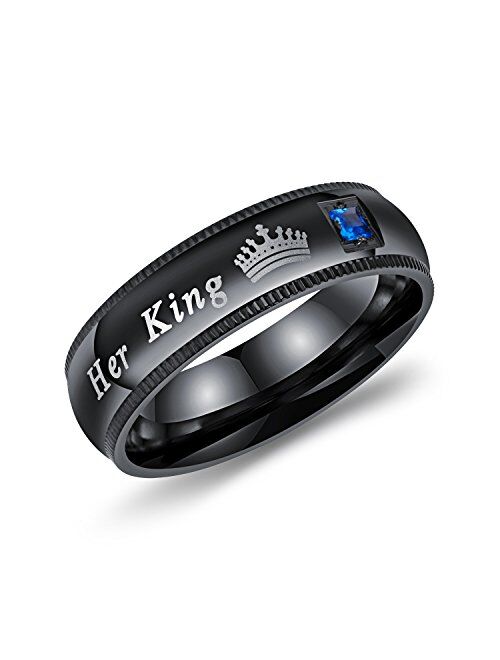 2Pcs Men Women Stainless Steel His Queen & Her King Couples Rings Set Wedding Engagement Bands Promise Rings for Him and Her Couples Anniversary Valentine's Jewelry